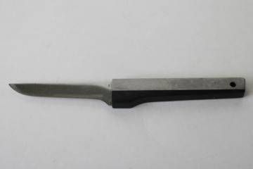 catalog photo of mod vintage Vernco Japan hand honed stainless steel paring knife, black & stainless handle 