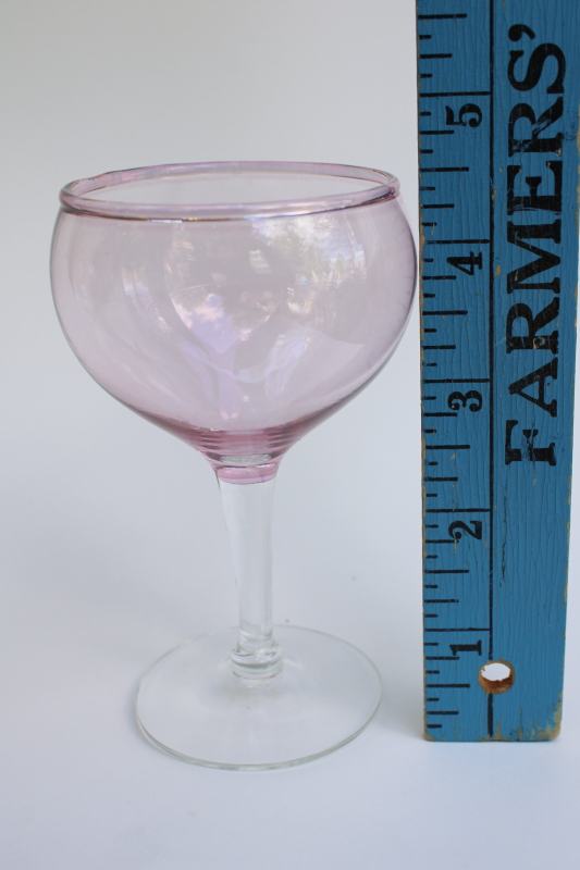 photo of mod vintage West Virginia luster glass cocktail glasses, pastel pink blue yellow #2