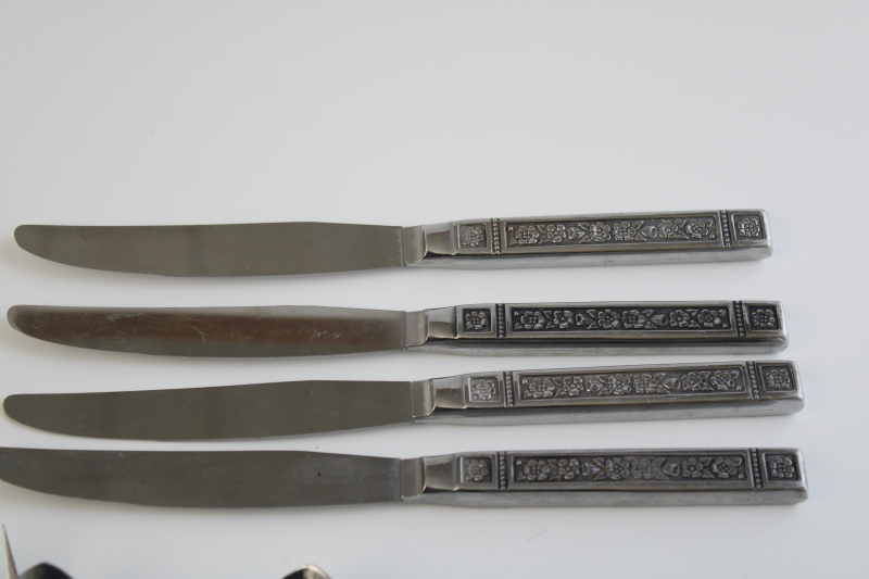 photo of mod vintage Wm Rogers Oneida deluxe stainless flatware Dominica pattern retro flowers #3