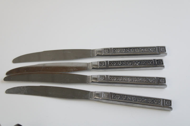 photo of mod vintage Wm Rogers Oneida deluxe stainless flatware Dominica pattern retro flowers #4