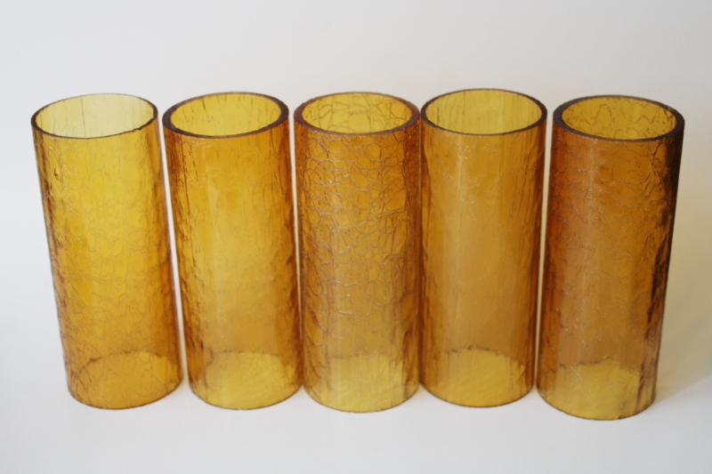 photo of mod vintage amber glass hurricane shade set, rustic crackle glass candle shades #1