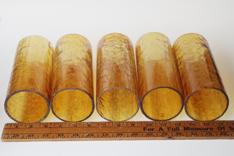 photo of mod vintage amber glass hurricane shade set, rustic crackle glass candle shades #4