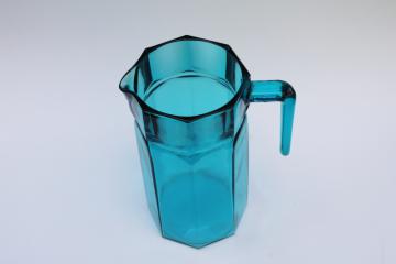 catalog photo of mod vintage aqua glass refrigerator water pitcher, octagonal carafe w/ handle