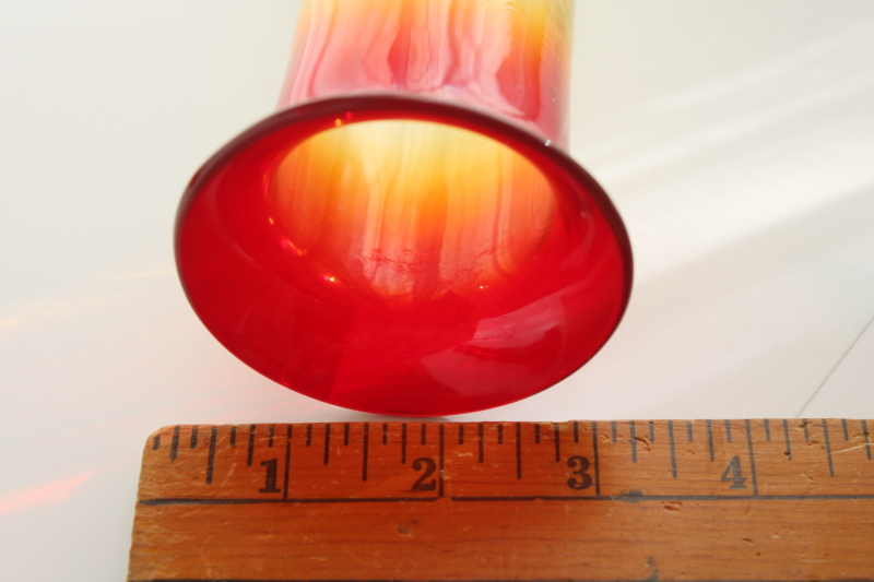 photo of mod vintage art glass column vase, amberina shaded red orange gold color hand blown glass #4