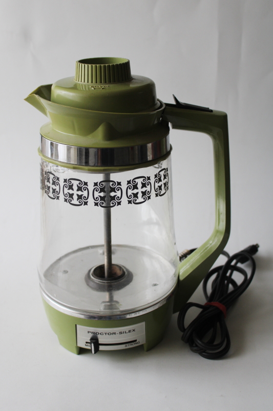 photo of mod vintage avocado green Proctor Silex coffee percolator pot, electric coffee maker #1