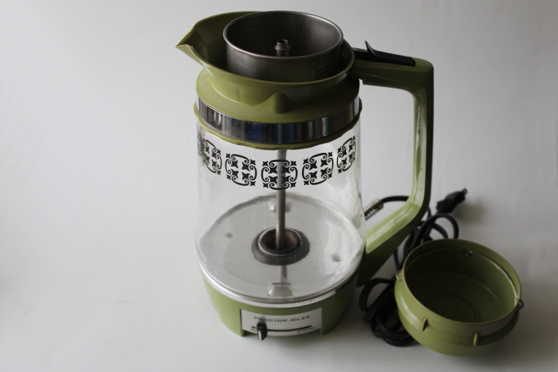 photo of mod vintage avocado green Proctor Silex coffee percolator pot, electric coffee maker #3