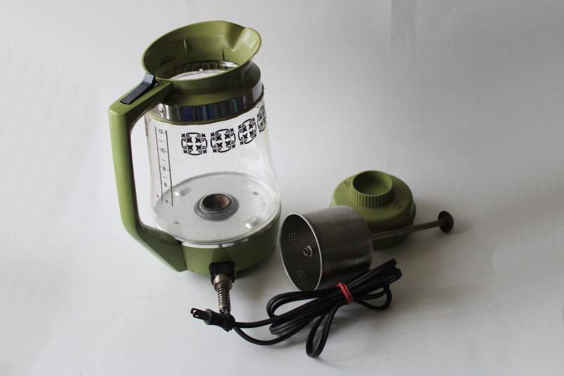 photo of mod vintage avocado green Proctor Silex coffee percolator pot, electric coffee maker #5