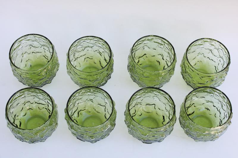 photo of mod vintage avocado green crinkle texture roly poly glasses, Milano Anchor Hocking #2