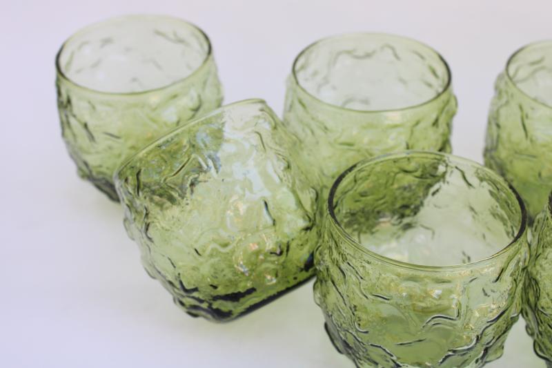 photo of mod vintage avocado green crinkle texture roly poly glasses, Milano Anchor Hocking #3