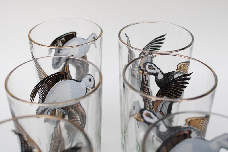 photo of mod vintage barware, set of drinking glasses game birds, black & white ducks or snow geese #5