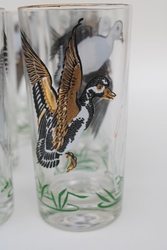 photo of mod vintage barware, set of drinking glasses game birds, black & white ducks or snow geese #6