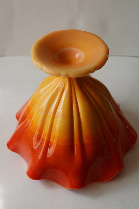photo of mod vintage bittersweet orange slag glass vase, lettuce shape bowl LE Smith glass #4