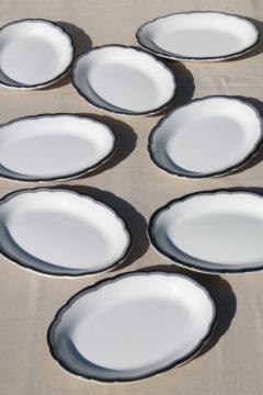 catalog photo of mod vintage black, grey, white china oval dinner plates / surf & turf platters