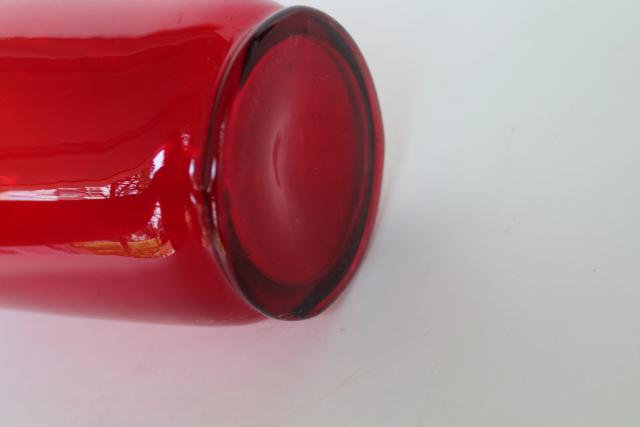 photo of mod vintage bright red glass bottle vase - West Virginia art glass, hand blown glass #3