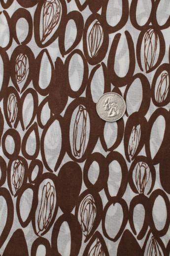 photo of mod vintage cotton fabric, chocolate brown & white coffee beans or cacao print #1