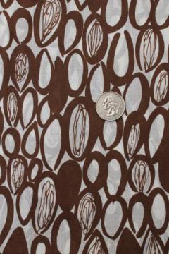 catalog photo of mod vintage cotton fabric, chocolate brown & white coffee beans or cacao print