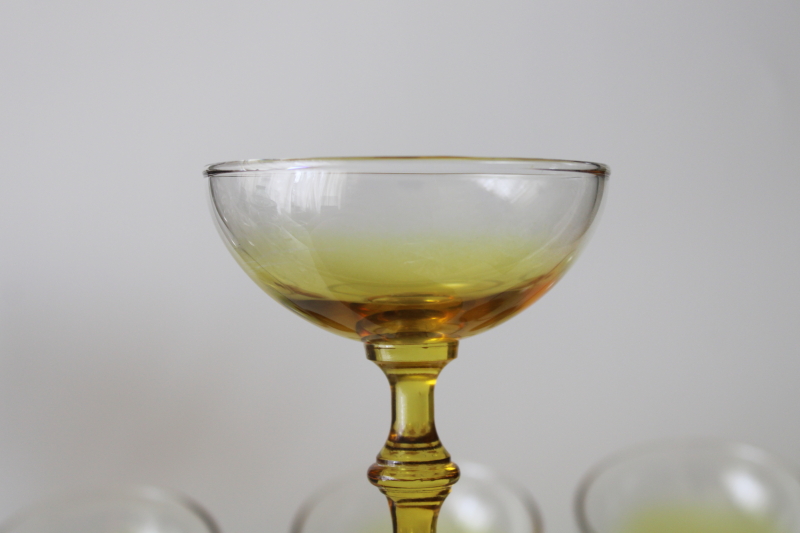 photo of mod vintage coupe champagne or cocktail glasses, amber yellow ombre fade Libbey glasses #2