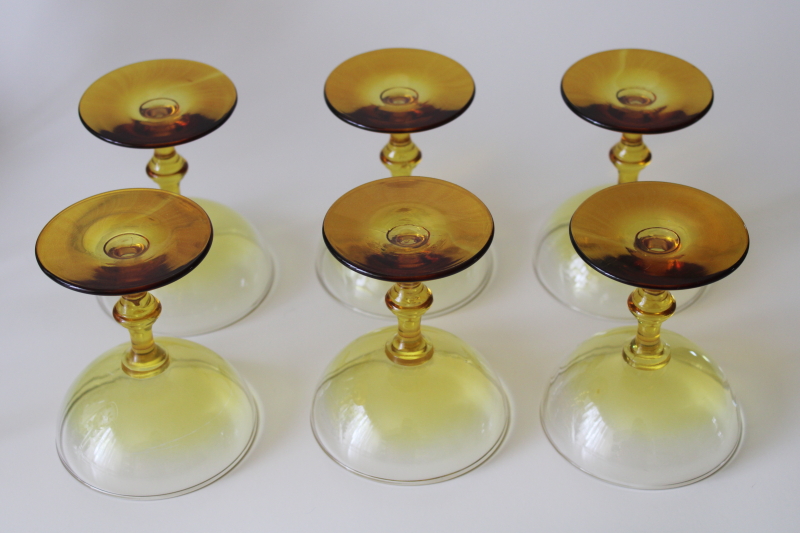 photo of mod vintage coupe champagne or cocktail glasses, amber yellow ombre fade Libbey glasses #3