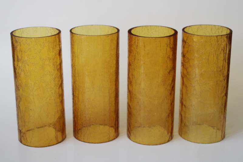 photo of mod vintage crackle glass candle shades, rustic amber glass hurricane shade set #1