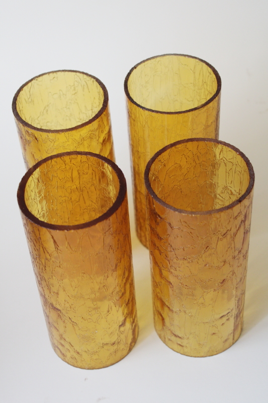 photo of mod vintage crackle glass candle shades, rustic amber glass hurricane shade set #2