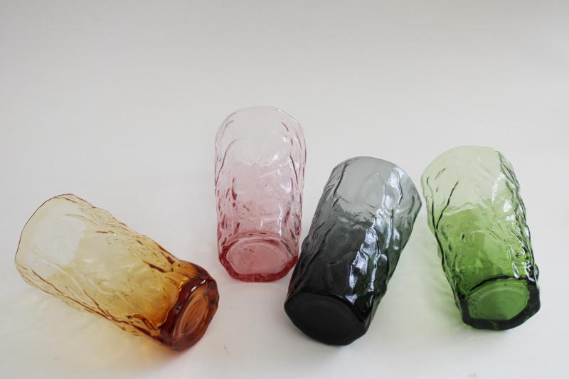 photo of mod vintage crinkle textured glass tumblers, drinking glasses rainbow colors set #3