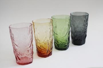 catalog photo of mod vintage crinkle textured glass tumblers, drinking glasses rainbow colors set