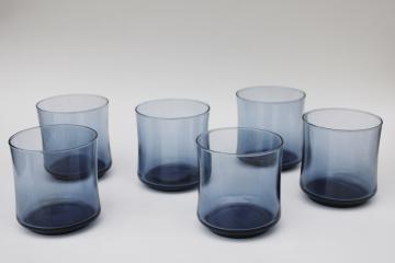 catalog photo of mod vintage dusk blue Libbey glass tumblers, old fashioned glasses retro barware