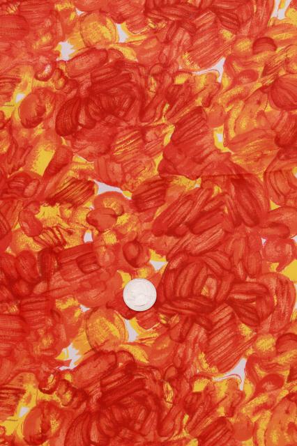 photo of mod vintage fabric, flame orange / yellow abstract print silky polyester 60s 70s retro #1