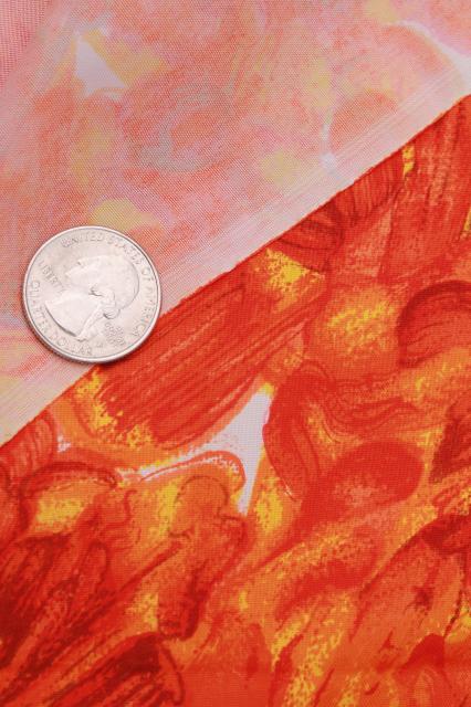 photo of mod vintage fabric, flame orange / yellow abstract print silky polyester 60s 70s retro #5