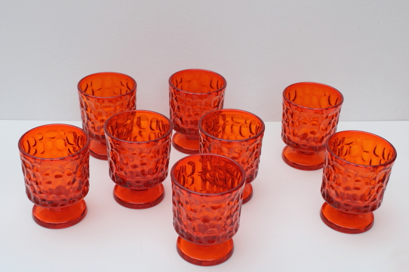 photo of mod vintage flame orange drinking glasses, Fostoria Pebble Beach rocks lowball footed tumblers #1