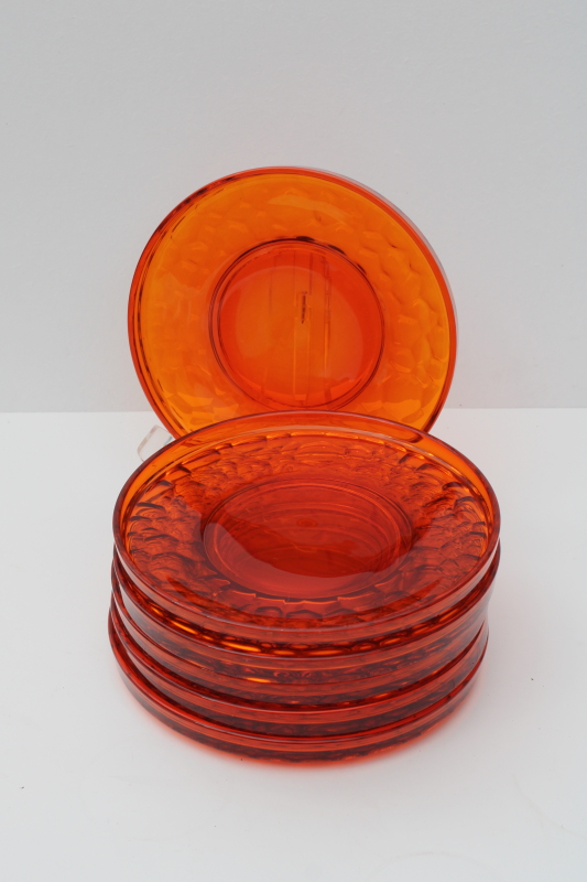 photo of mod vintage flame orange rimmed luncheon salad plates, Fostoria Pebble Beach pattern #5