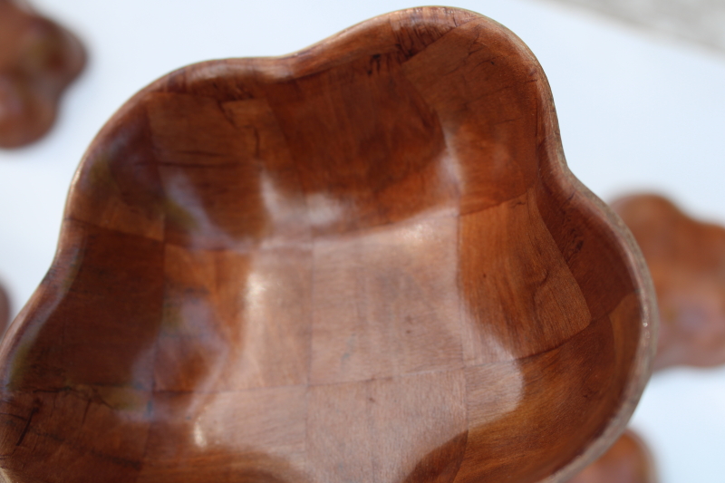 photo of mod vintage flower shaped woven wood salad bowls set never used, Weavewood genuine wood #5