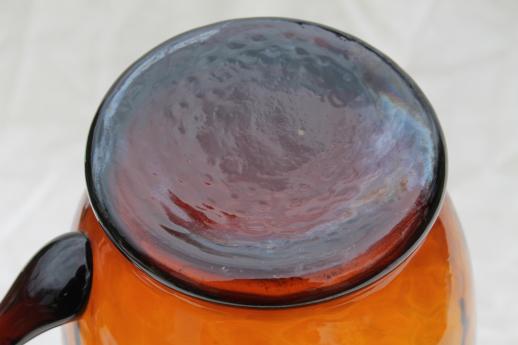 photo of mod vintage hand-blown amber glass pitcher, tall glass sangria wine pitcher #6