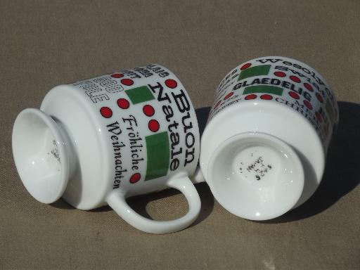 photo of mod vintage holiday coffee cups, Christmas greetings around the world #4