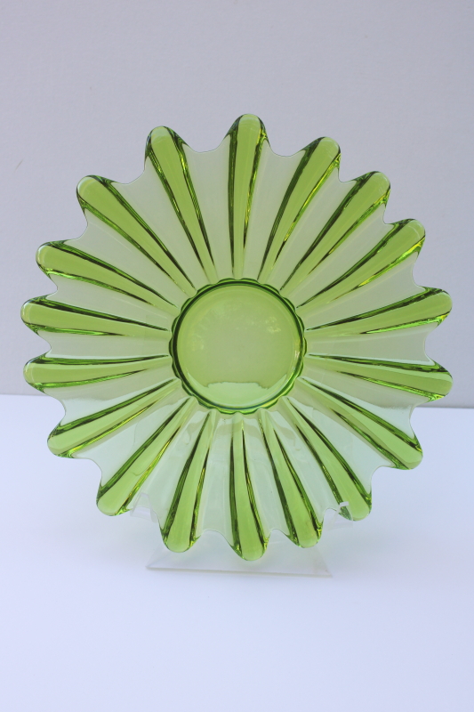 photo of mod vintage limelight green glass cake plate or sandwich tray, Celestial starburst design  #1