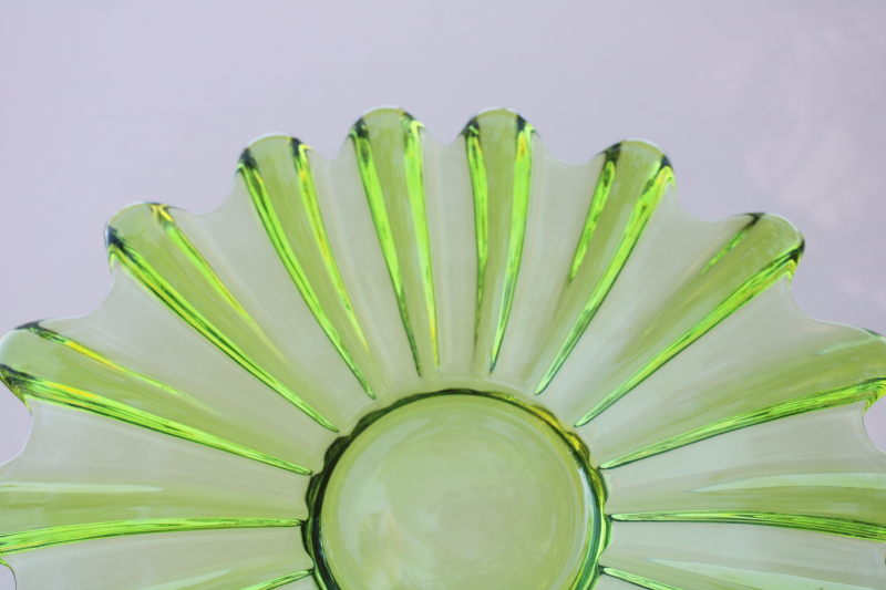 photo of mod vintage limelight green glass cake plate or sandwich tray, Celestial starburst design  #2