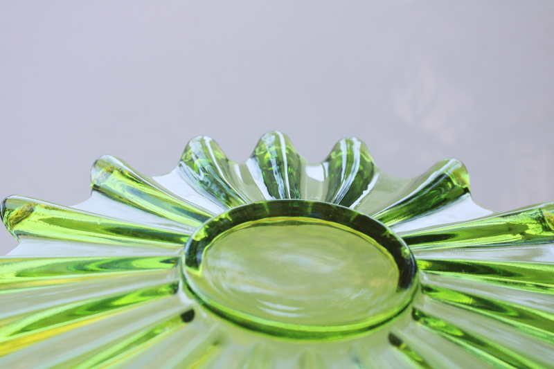 photo of mod vintage limelight green glass cake plate or sandwich tray, Celestial starburst design  #3