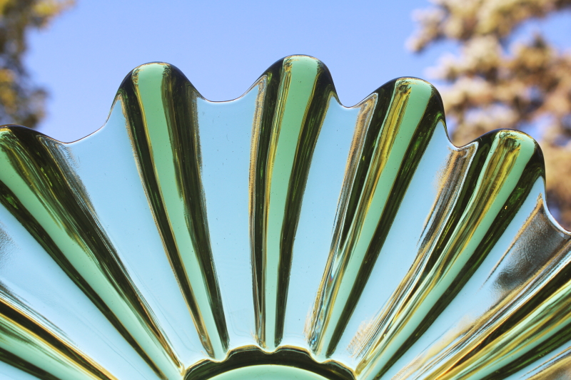 photo of mod vintage limelight green glass cake plate or sandwich tray, Celestial starburst design  #4