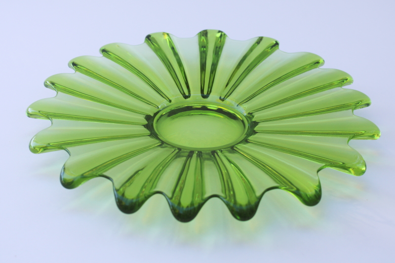 photo of mod vintage limelight green glass cake plate or sandwich tray, Celestial starburst design  #5