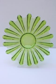 mod vintage limelight green glass cake plate or sandwich tray, Celestial starburst design 