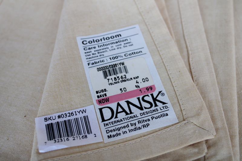 photo of mod vintage new w/ labels Dansk Colorloom natural color cotton napkins set of four #2