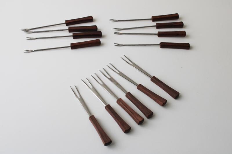 photo of mod vintage party picks cocktail hors d'oeuvres forks, tiny stainless forks w/ wood #1