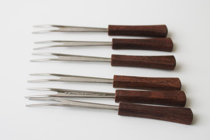 photo of mod vintage party picks cocktail hors d'oeuvres forks, tiny stainless forks w/ wood #3