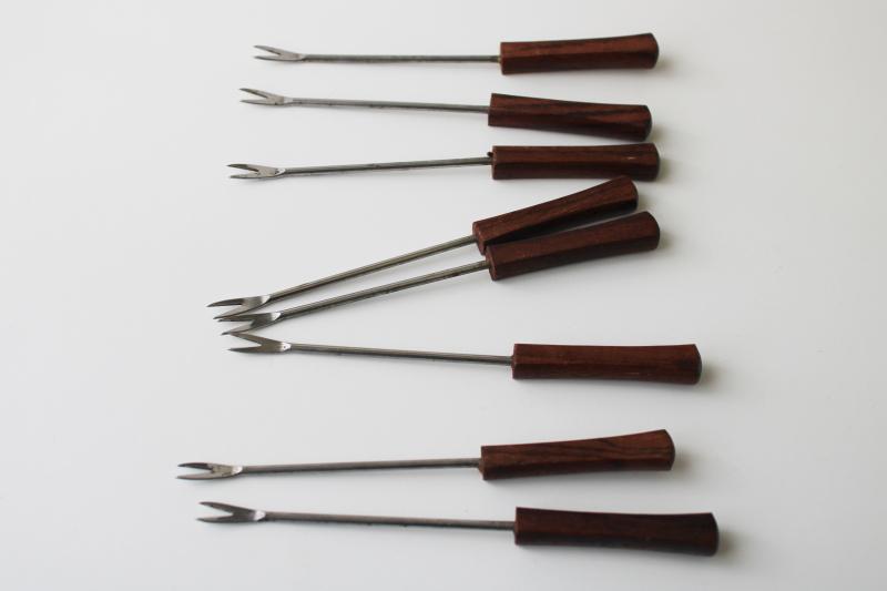 photo of mod vintage party picks cocktail hors d'oeuvres forks, tiny stainless forks w/ wood #4