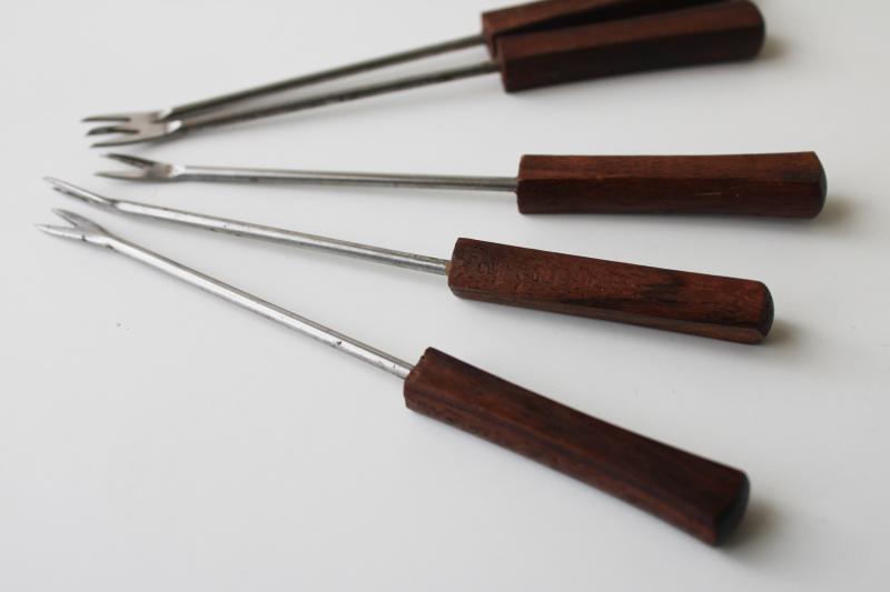 photo of mod vintage party picks cocktail hors d'oeuvres forks, tiny stainless forks w/ wood #5