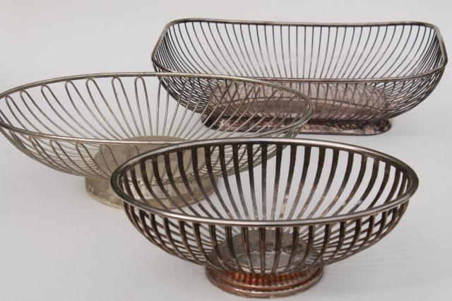 photo of mod vintage silver wire basket collection, silverplate baskets for serving bowls etc. #1