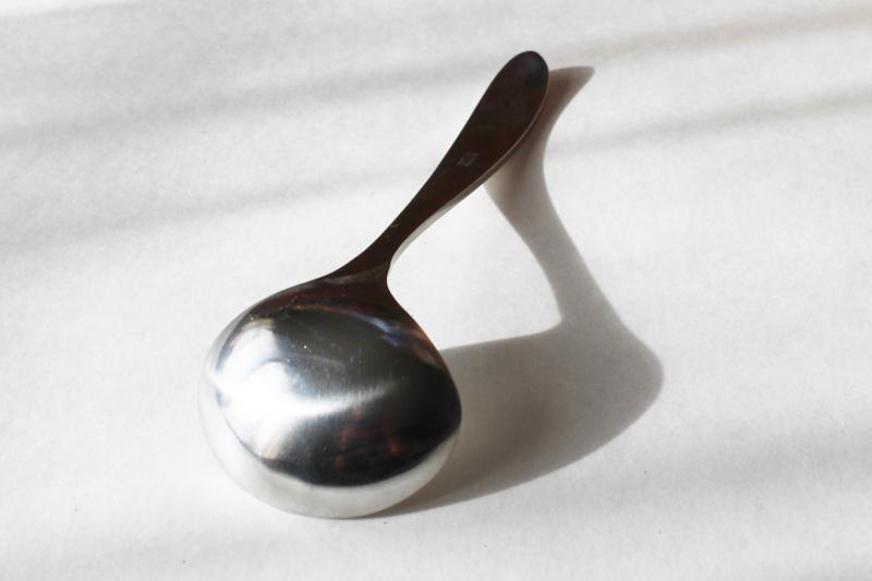 photo of mod vintage small sauce ladle or serving spoon Denmark, Danish modern stainless #2