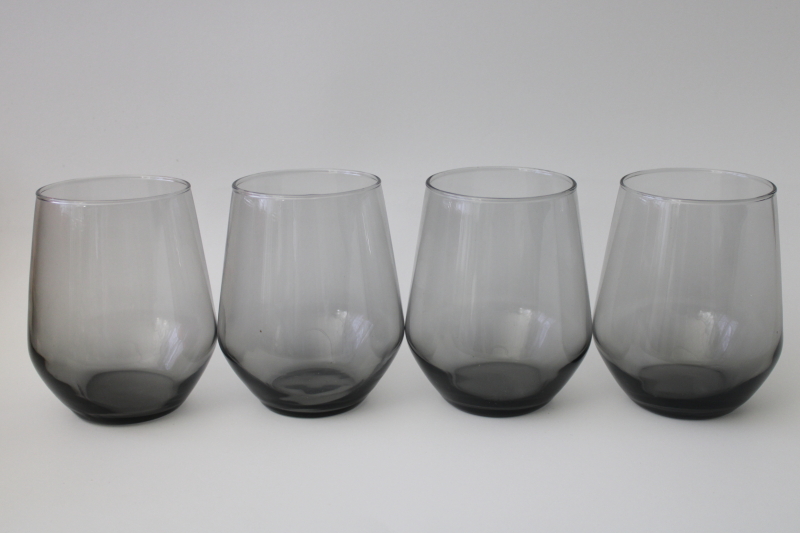 photo of mod vintage smoke grey glass drinking glasses, double old fashioned large tumblers #1