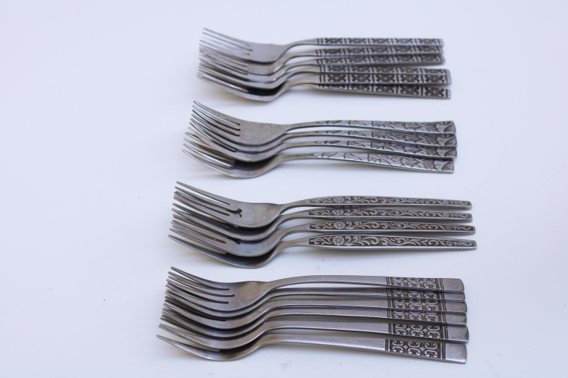 photo of mod vintage stainless flatware, lot of 20 mismatched salad forks in four different patterns #1