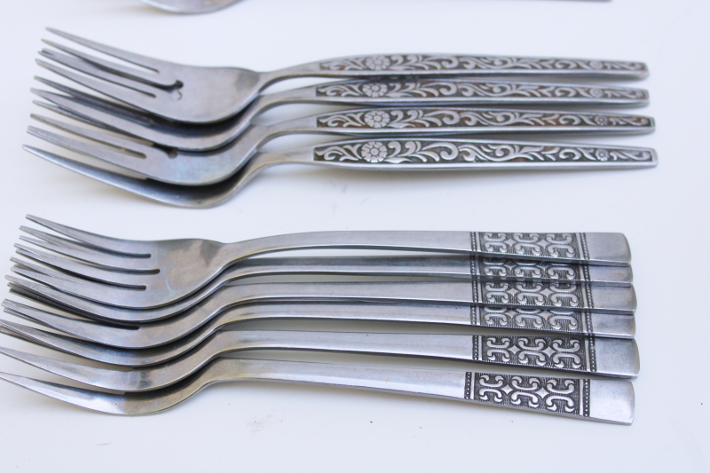 photo of mod vintage stainless flatware, lot of 20 mismatched salad forks in four different patterns #2